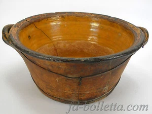 Tegame antico,vecchia ciotola terracotta da cucina,terrina antica smaltata a87 - Foto 1 di 7