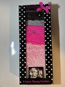Jessica Simpson Women's Thong Underwear Panties 4 Pair Lace Medium Lingerie - Picture 1 of 2