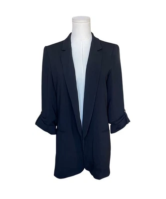 Blazer Zara Long Line Negro Talla S Mangas con lengüeta enrollable Gran tamaño Oficina Preppy Foto 1 de 4