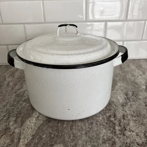 Vintage Speckled Enamel Stock Pot & Lid 9.5” Kitchen Enamelware Country Decor - Picture 1 of 9