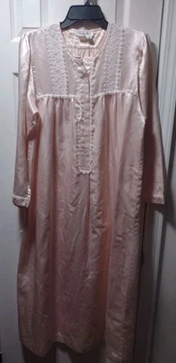 Vintage Christian Dior Women L Pink Satin Lace Trim Nightgown Long Saks 5th Ave - Image 1 of 4