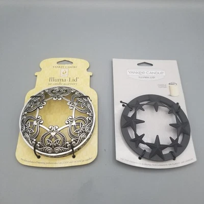 Yankee Candle Illuma Lid Toppers (2) NWT Bronze Stars/ Silver Ornate Med-Large  - Image 1 of 4