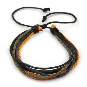Unisex Multicoloured Multi Cotton and Leather Cord Friendship Bracelet - - Picture 1 of 3