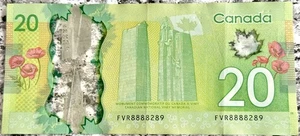 Five Of A Kind Banknote Canada $20 Dollar Quad Fancy FVR8888289 Five Of A Kind - Picture 1 of 2