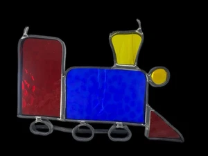 Vintage Hand Made Train Locamotive Leaded Stained Glass Hanging Sun Catcher - Picture 1 of 6