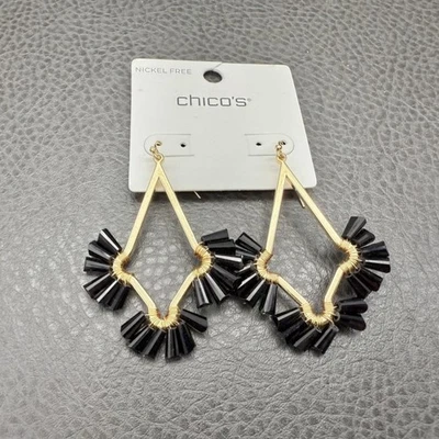 Pendientes Chico's llamativos geométricos colgantes tono dorado cuentas sin níquel Foto 1 de 4