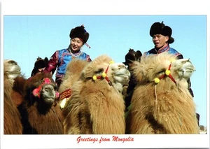 Saludos desde Mongolia Postal Gente en Camellos Mongolia Matasellos a Kansas - Imagen 1 de 4