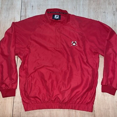 Footjoy Quarter Button Up Golf Pullover Windbreaker Jacket Red Med Embroidered - Image 1 of 4