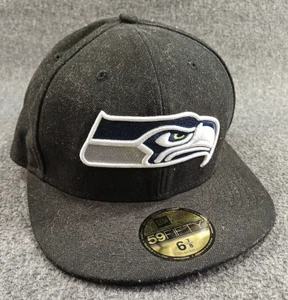 Official Seattle Seahawks New Era NFL Black Gray Basic 59FIFTY Fitted Hat 6 7/8 - Picture 1 of 7