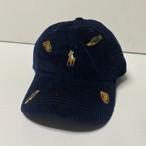 Polo Ralph Lauren Navy Corduroy Multi Logo Embroidered Baseball Cap Hat New - Picture 1 of 4