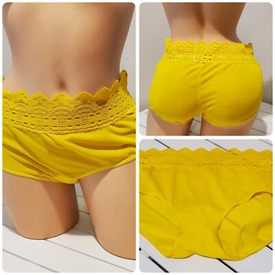 Calcinha Olga Secret estilo abraço corte completo renda recortada 8/XL amarelo cravo 0913J3 - Imagem 1 de 4