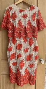 Phase Eight Occasion Dress Size 14 Beige Orange Lace Evening Party Sequinned - Picture 1 of 6