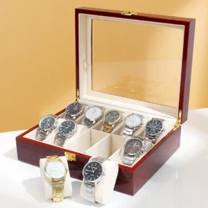 1x Estuche organizador de relojes de madera maciza de 10 ranuras para hombres Caja práctica de exhibición de lujo - Imagen 1 de 8