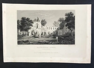 Wales Flintshire Basinwerk Abbey original engraved print c1830 - Picture 1 of 2