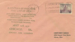729 3c CENTURY OF PROGRESS - 1st Chicago Ass'n. of Commerce cachet - Picture 1 of 1