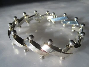 VINTAGE MID-CENTURY MODERN BRUTALIST SOLID STERLING SILVER BARBELL BRACELET - Picture 1 of 20