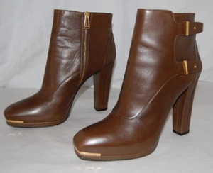 $585❤️40/10 ITALY BELSTAFF Gold Brown Real Leather moto Biker Riding Ankle boots - Picture 1 of 15