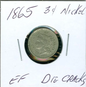 1865 THREE CENT NICKEL EF XF VERY NICE COIN . - Picture 1 of 2