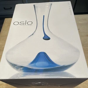 OSLO Euro Mid Century Design Glass Decanter/Vase Blue Tear Drop, 85 oz New W/Box - Picture 1 of 8