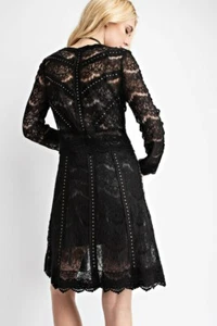 nwt VOCAL STUDDED LACE SUEDE CARDIGAN wrap jacket BOHEMIAN black SM-3X Magnolia - Picture 1 of 5