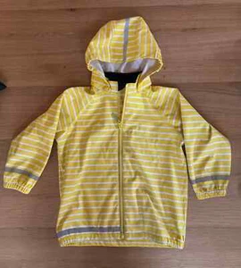 Polarn O. Pyret size 4-6/110-116 Yellow Striped Waterproof Jacket with Hood - Picture 1 of 4