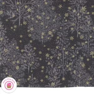 Moda FOREST FROST GLITTER 33520 18MG Black Gold Metallic Trees Snow Quilt Fabric - Picture 1 of 6