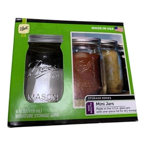 Ball Mini Mason Dry Storage Jars 4-Pack Lids 4-oz Food Spices Crafts - Picture 1 of 3