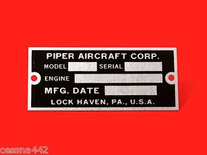 PIPER Aircraft Company - DATA Tag OEM FACTORY Airplane Placard - NEW Old Stock - Bild 1 von 6