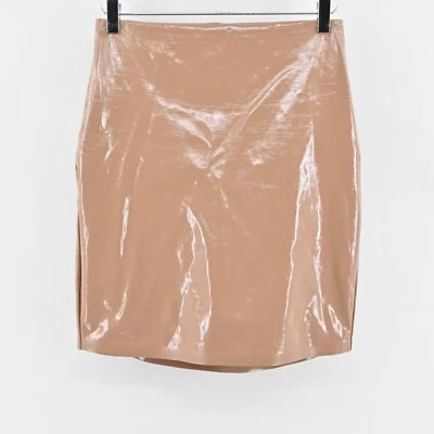 COMMANDO Skirt Size M Faux Patent Leather Tan Mini Bodycon Skort Stretch Pull On - Image 1 of 4