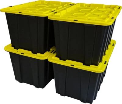 Set of 4 17 Gallon Black Plastic Storage Bin Tote Box with Snap Lid Durable - Image 1 of 4