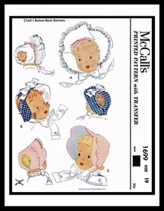 McCalls 1699 BONNET Fabric Sewing PATTERN GIRL Childs KIDS Hats BABY Toddler 19" - Picture 1 of 7