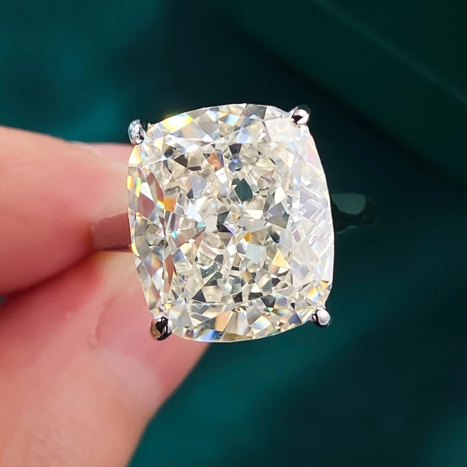 Fat Rectangle 14mm Ice Flower Cut White Topaz Gems Charm Shiny Women Silver Ring - Image 1 of 4