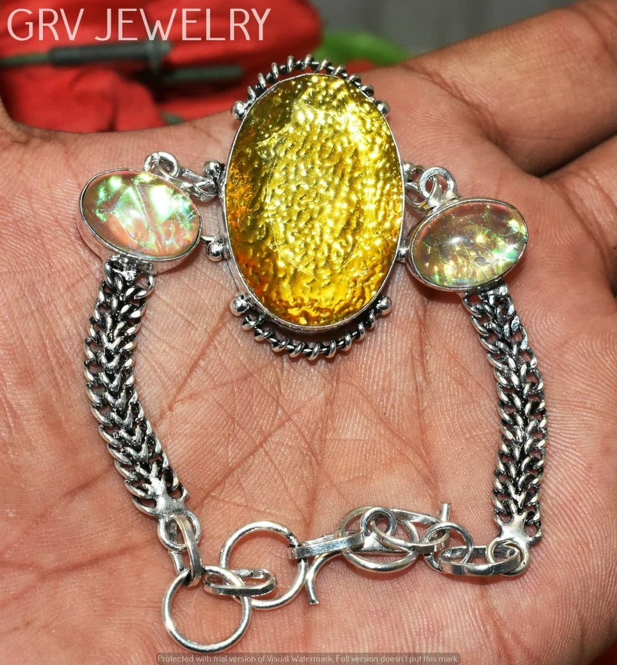 Pulseira de opala tripla opala de fogo 925 prata sobreposição tamanho 7"-8" U267B-157 - Imagem 1 de 1