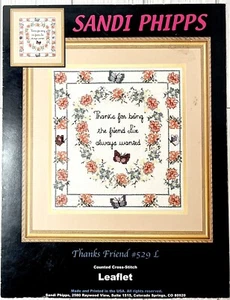 Thanks Friend Cross Stitch Leaflet Sandi Phipps #529L Butterfly Rose Wreath - Picture 1 of 2