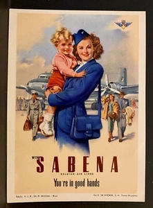 Sei in buone mani ~ etichetta bagaglio SABENA BELGIAN AIR LINES ~ hostess e bambino - Foto 1 di 2