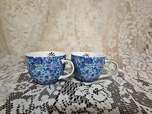 Lilly Pulitzer Mugs Cups blue purple Ceramic 12 ounces Set of 2 - Picture 1 of 6