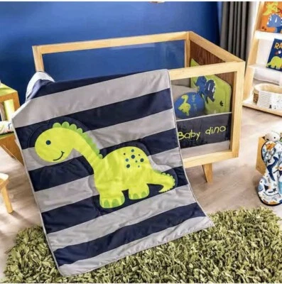 NUEVO Juego de cama de cuna verde gris azul bebé dinosaurio niño dinosaurio Foto 1 de 2