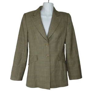 Escada Ermenegildo Zegna Blazer Womens Size 34 Small Brown Wool Windowpane - Picture 1 of 10