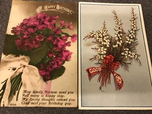 Pair of Vintage 1930/40’s Postcards - Happy Birthday & Good Luck - Picture 1 of 5