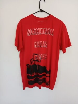 Camiseta Para Hombre Vintage Estilo Años 90 Roja Negra Cancha de Pelota Estampado Gráfico L Usada en Excelente Condición Foto 1 de 3