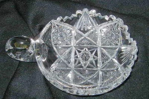 AMERICAN BRILLIANT CUT GLASS NAPPY, CANDY DISH, w STAR, HOBSTAR, FAN SHAPES! - Picture 1 of 5