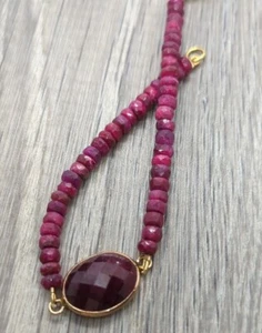 Gold Filled Natural Ruby Gemstone Faceted Bracelet 7.5" - Picture 1 of 6