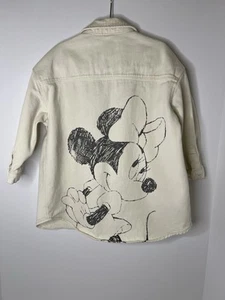 Zara Girls Disney Minnie Mouse On Back Of Cotton Canvas Button Down Top Size 3-4 - Picture 1 of 5