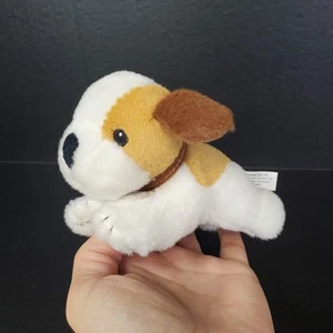 Mini Beagle Dog Plush Tan White 5" Stuffed Animal Toy Sewn Eyes Brown Collar - Picture 1 of 6