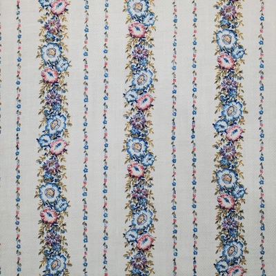 Tela vintage años 70 a rayas floral mezcla de algodón azul rosa 3 yardas precortado Foto 1 de 4