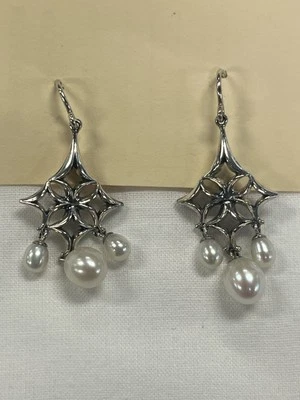 Pendientes Ann King de plata de ley 925 y perlas en forma de lágrima firmados Foto 1 de 4