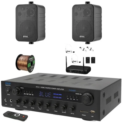 Pyle PHDA6BT Heim-Audio-Stereo-Receiver, 2 x 4" 30 W Lautsprecher, kabelloses Mikrofon - Bild 1 von 4