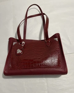 Brighton rote Leder Schultertasche Kroko vorne und Riemen silberne Hardware - Bild 1 von 19