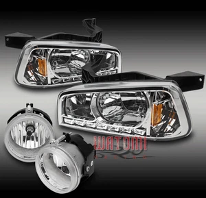 FOR 06 07 08 09 CHARGER DRL LED CHROME CRYSTAL HEAD LIGHTS+BUMPER FOG LAMP KIT - Bild 1 von 4
