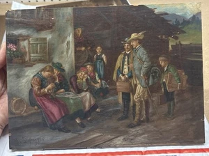 Vintage Oil Painting Signed F. v. Defregger Tyrolean Village, Rustic European - Picture 1 of 19